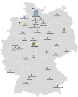 Deutschlandkarte mit Standorten und Servicepartnern von Zenk Systempartner, Hauptsitz Kaltenkirchen